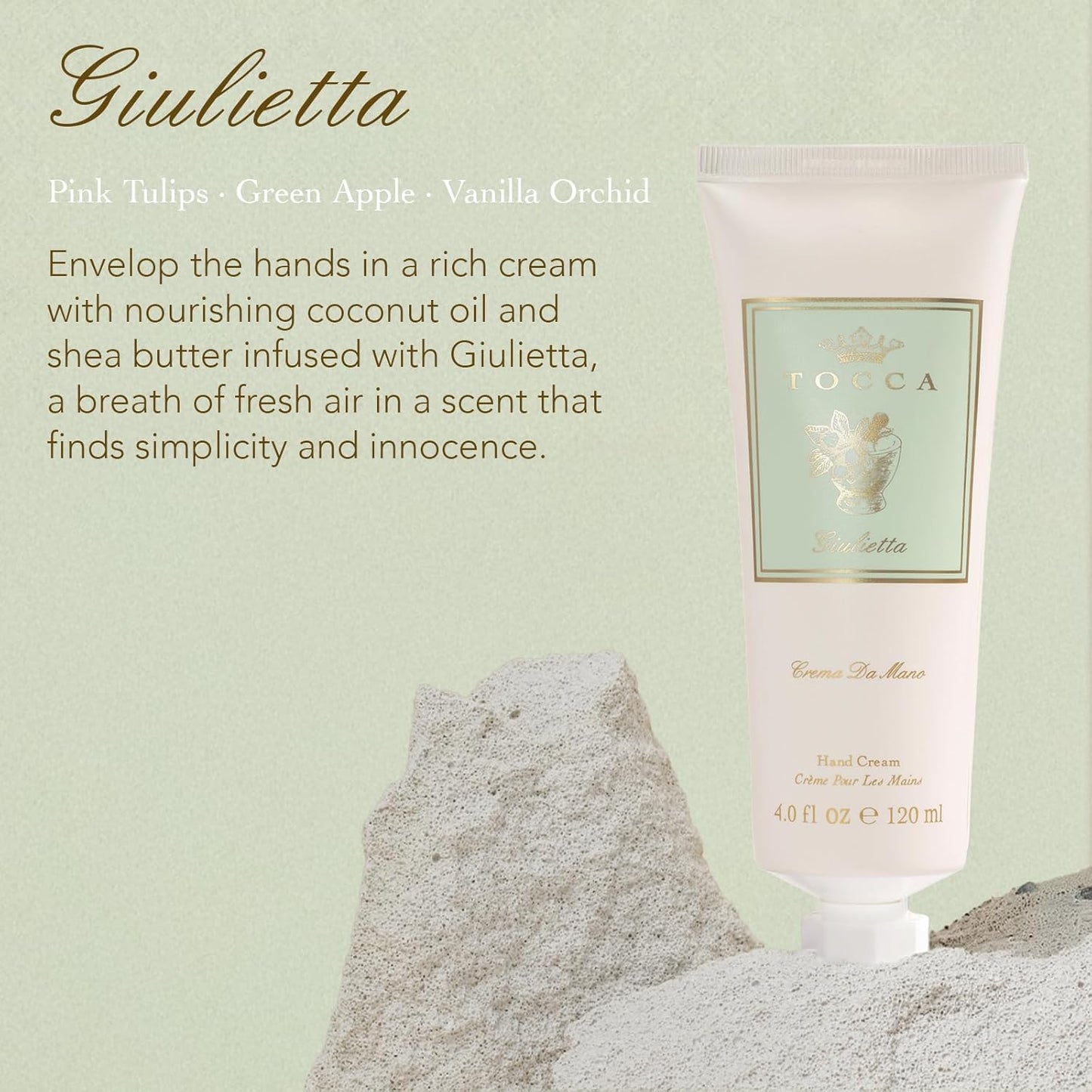 Tocca Crema de Mano Luxe, Giulietta Hand Cream, 4 oz - Pink Tulips, Green Apple, Vanilla Orchid - Moisturizing, Quick Absorbing