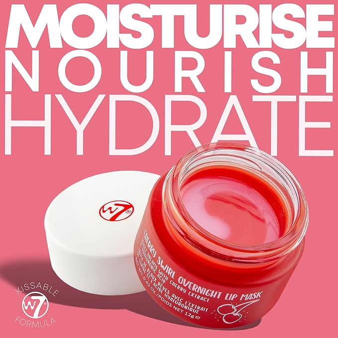 W7 Sweet Dreams Overnight Cherry Swirl Lip Mask - Cherry Extract & Hyaluronic Acid - For Hydrated, Full Looking & Irresistible Lips