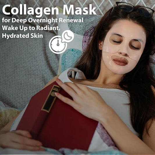 Collagen Face Mask,Deep Collagen Overnight Mask,A sheet mask with low molecular weight collagen for lifting,Stretching, Firming and Moisturizing,34g*5ea
