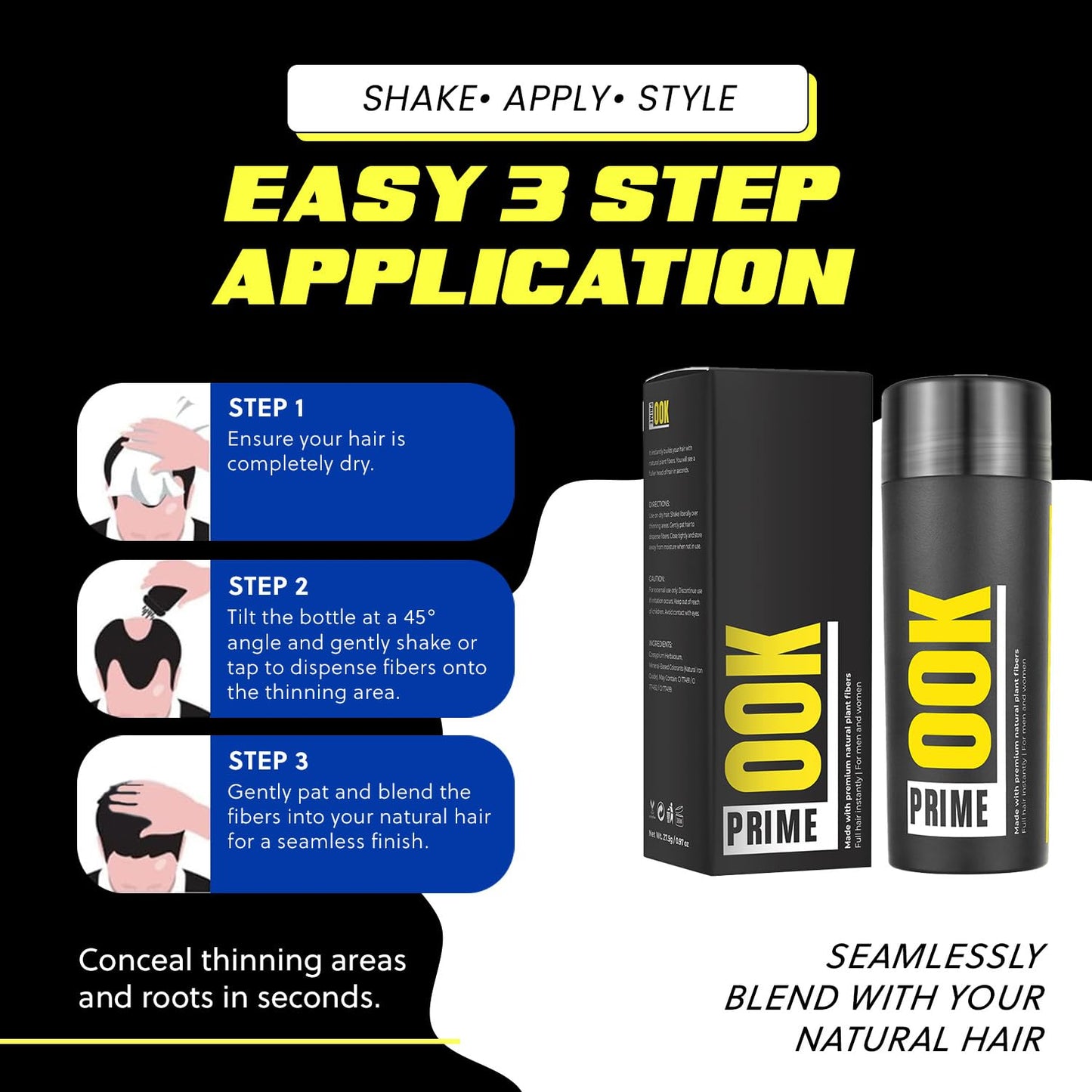 PrimeLook Hair Building Fibers, Luxurious Building Fibers for Thinning Hair, Superior Formula for Men & Women, Instant Volume, Matches Colors (27.5g, Blonde)