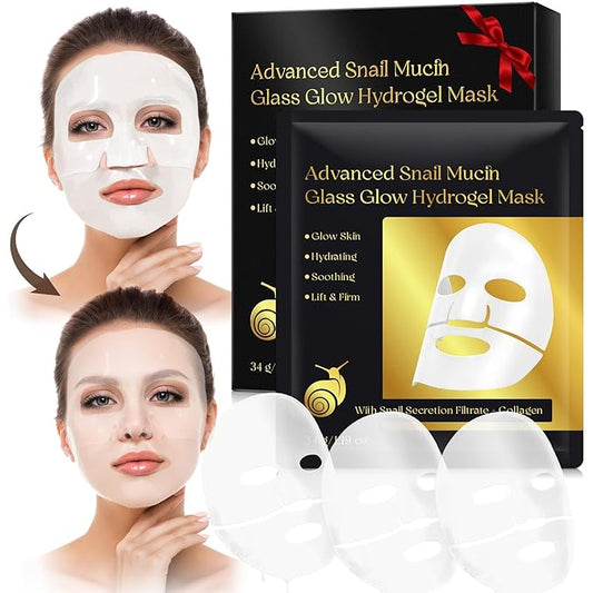 Advanced Snail Mucin Glass Glow Hydroge, Face Masks Skincare 6 EA, Collagen Face Mask, Snail Mucin Sheet Mask, Travel Essentials, Face Masks for Dry, Sensitive Skin, Korean Skin Care