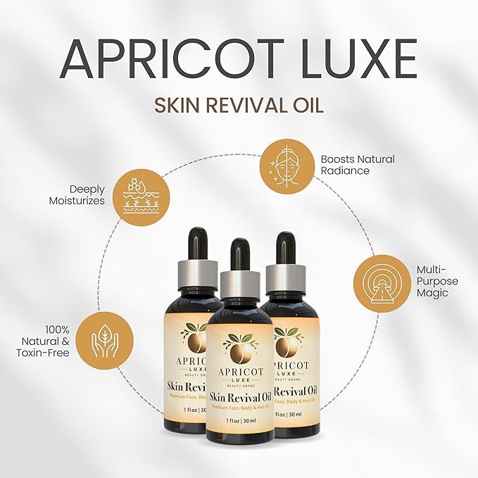 Richardson Nutrional Center Luxe Skin Revival Organic Apricot Kernel Oil Cold Pressed 100% Pure and Natural for Skin