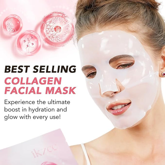 Collagen Face Mask - Collagen Real Deep Mask - Deep Collagen Overnight Mask for elasticity, firming, and moisturizing - 4 Packs