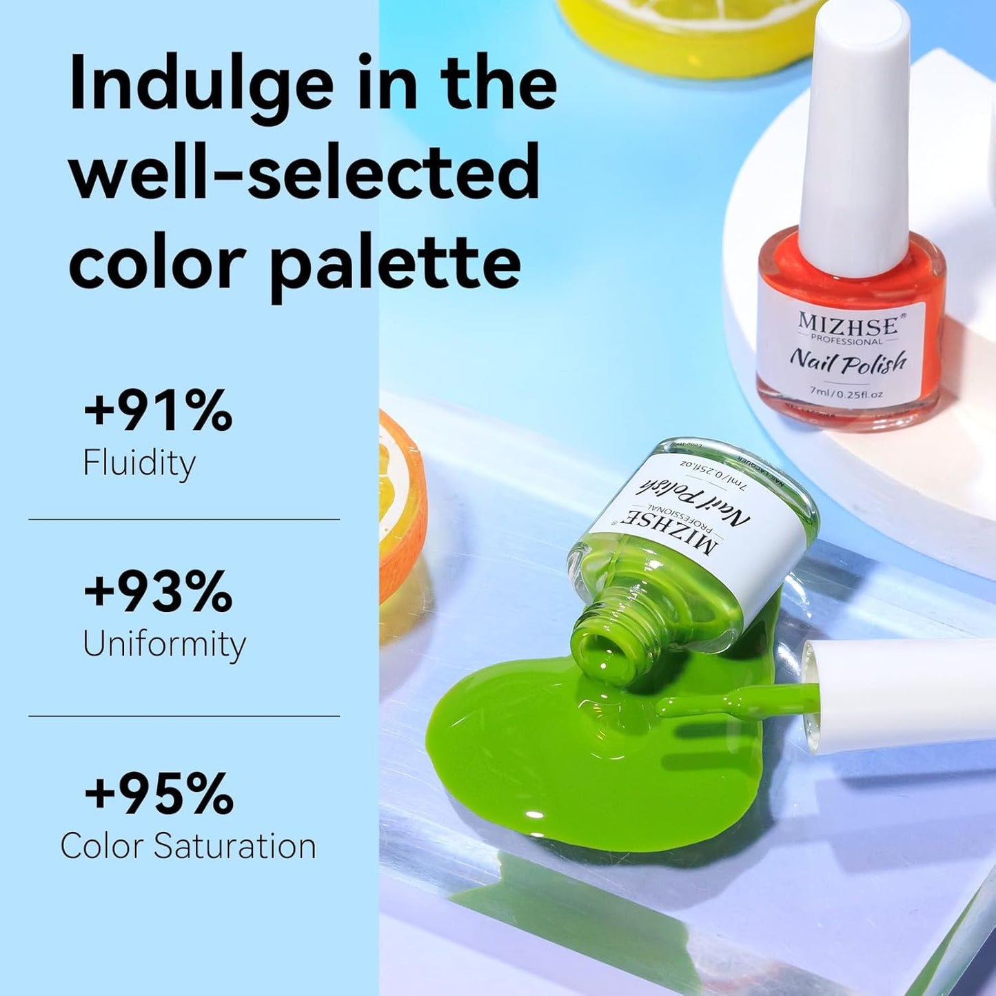 MIZHSE Nail Polish Set, Bright Colors Quick Dry Nail Polish for Women Girls, Fall Nail Lacquer Yellow Green Purple Rose Pink Air Dry Fingernail Polish for DIY Nail Art Salon, Ideal Non-Gel Gift Set