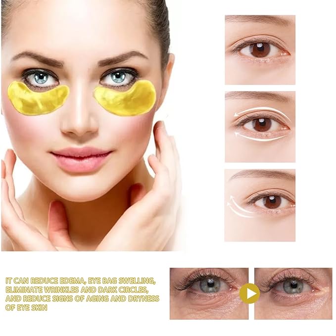 24K Gold Under Eye Patches - Hydrating Anti-Wrinkle Masks with Hyaluronic Acid, Vitamin C - Reduce Dark Circles, Puffiness - Firming, Brightening Treatment - 60PCS - All Skin Types