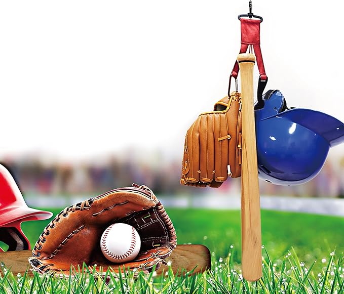 Baseball Softball Gear Hanger Dugout Organizer -Multipurpose Hanging Buckle Metal Hangers for Hold Outdoor Sports Equipment, Camping, Gloves, Helmets, Bats, Water Bottle Holder (Red)