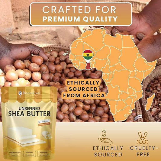 Unrefined Raw Shea Butter 16 Oz, Unprocessed Shea Butter, Moisturizer for Skin & Hair, Maximum Potency with Essential Nutrients, Nourishing, Vitamin-Rich, Non-Greasy - Suitable for All