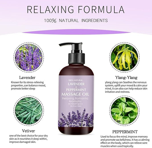 Lavender Massage Oil for Calming, Soothing and Relaxing Muscles Massage Oil for Massage Ideal Body Oil for Skin Moisturizing for Men and Women