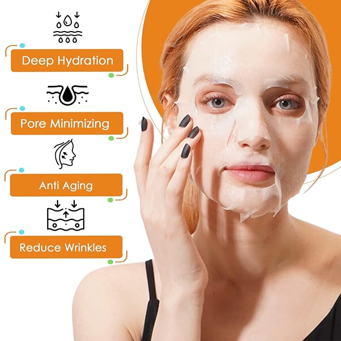 Face Sheet Mask | 3 Variants: Aloe Vera, Orange Vitamin C, Green Tea | Hydrating & Nourishing Skincare for Glowing Skin | Deep Moisture & Self-Care Beauty Sheets 12pcs