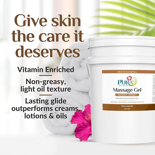 Coconut Therapy 5 Gallon Massage Gel, Deep Tissue Infused Formula for Physical Recovery, Wellness Emollient for Bodywork, Unscented Glide for Softness, Skin Hydrating, Moisturizing