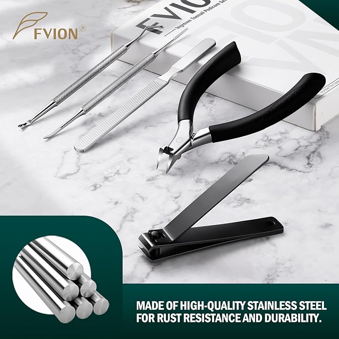 FVION Ingrown Toenail Tools Kit 5 Pcs, Toenail Clippers for Thick & Ingrown Nails, Ingrown Toenail Removal Correction Nail Clippers, Nail File Lifter, Professional Manicure Pedicure Tools