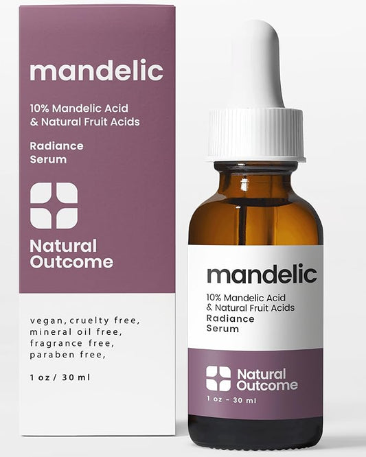 Mandelic Acid Serum 10% | Anti-Aging AHA Facial with Hyaluronic Acid | Targets Fine Lines, Dark Spots, and Wrinkles | Clarifies Acne and Stimulates Natural Collagen Production | 1 Oz Natural Outcome