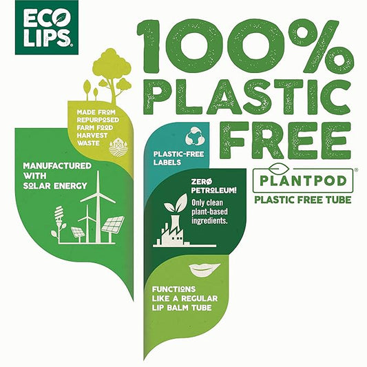 Eco Lips Organic Hemp Lip Balm with Beeswax, Coconut Oil, Vitamin E to Soothe Chapped Lips. 100% Plastic-Free Plant Pod Packaging (Coconut, 6-Pack)