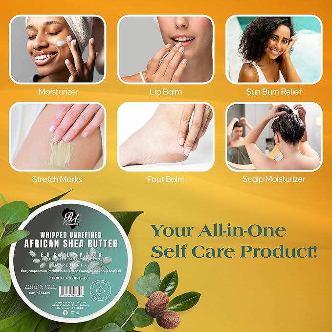 RA COSMETICS - 100% Natural Whipped Moisturizing African Shea Butter 6 oz Unscented Ultimate Skin Moisturizer