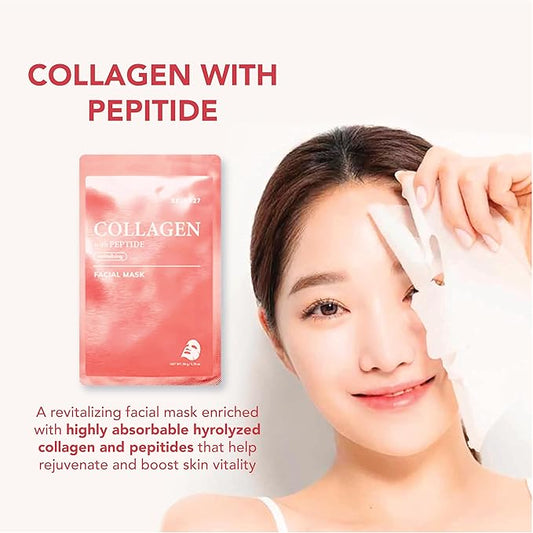 SKIN627 Bulk 24PK Face Masks Skincare, Facial Mask, Sheet Masks Korean (24PK Collagen with Peptide)