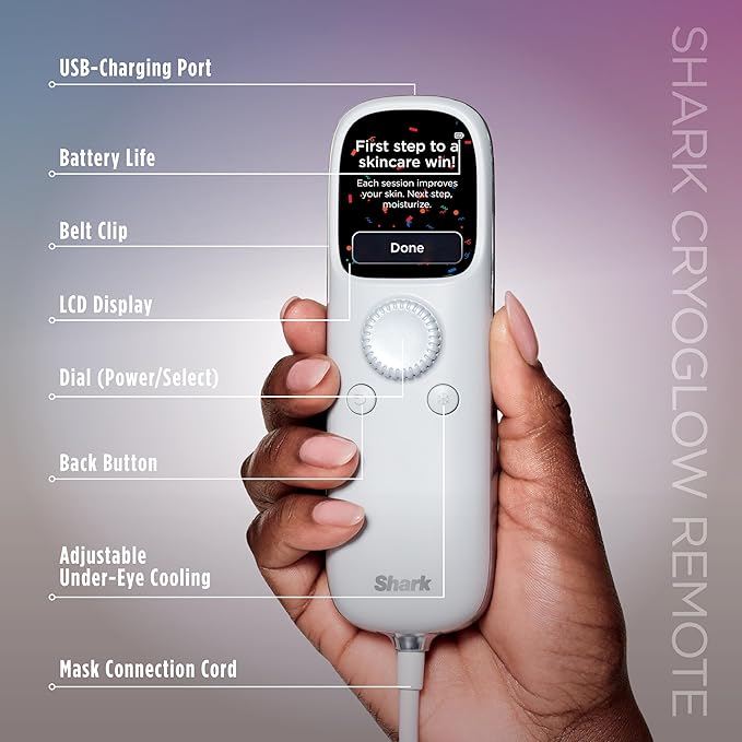 Shark CryoGlow LED Face Mask (FSA/HSA Eligible*) with Under-Eye Cooling, Anti-Ageing & Blemish Repair, Red & Blue LED, Infrared Light Therapy, USB-C, Remote Control, Storage Bag, Blue Frost, FW312