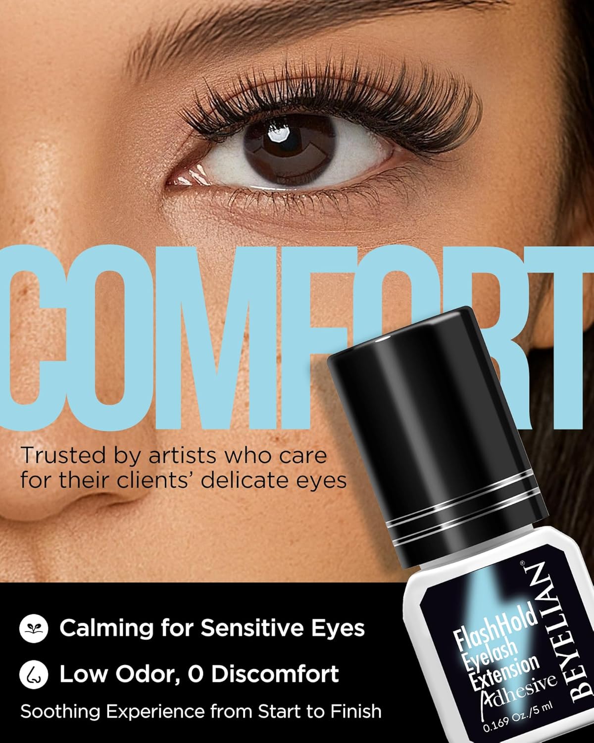 BEYELIAN Sensitive Eyelash Extension Glue 0.17fl.oz/5ml / 0.5Sec Drying Time/Retention – 7-8 Weeks/Black Adhesive/Professional Hypoallergenic Formaldehyde-Free Lash Extension Glue Supplies