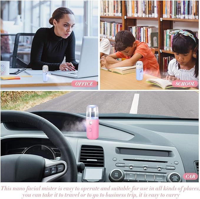 Honoson 2 Pieces Nano Facial Mister 30 ml Mini Face Humidifier Portable Facial Sprayer USB Rechargeable Handy Skin Care Machine for Face Hydrating, Daily Makeup (Blue and Dark Pink)