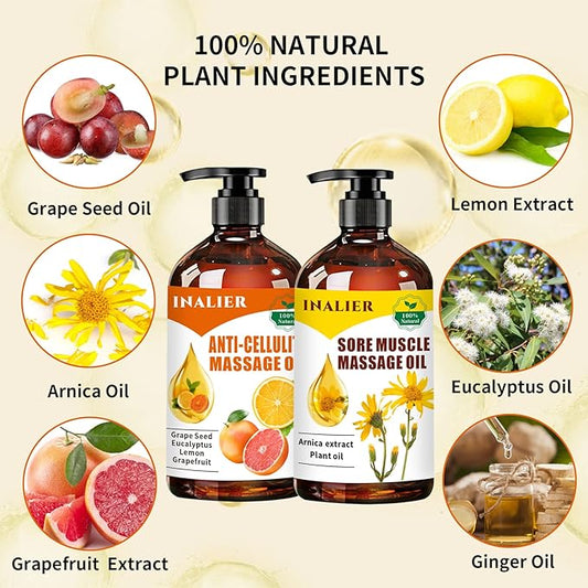 Mothers Day Gifts for Wife,Massage Oils for Massage Therapy,Fathers Day Gift,Spa Gift Set for Sore Muscle,Gifts for Her Him,3 Pack Cellulite,Sore Muscle & Lavender Massage Oils with Massage Ball