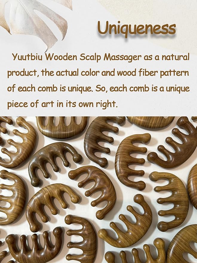 Wooden Scalp Massager - Green Sandalwood Wide Tooth Wood Therapy Massage Tool for Head Relaxation, Stress Relief & Hair Health (Funny Spa Gifts)