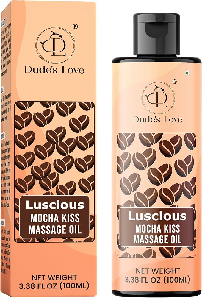 Dude's Love - Organic - Luscious Mocha Kiss Massage Oil - Coffee Massage Oil | No Stain - Non-Sticky | Nourish & Moisturize Skin | Aromatherapy Vegan Oil - 3.38 Fl Oz