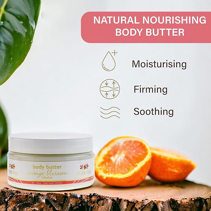 PURE FIJI Body Butter - Moisturizer Body Butter Cream - Face Cream and Body Lotion for Dry Skin with Natural Oils & Vitamin E, Body Butter For Women for Men,Orange Blossom, 8oz