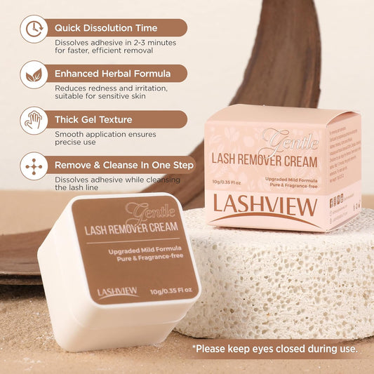 LASHVIEW Eyelash Extension Remover Cream, Gentle Eyelash Glue Remover Low Irritation for Sensitive Skin Gel Texture 10g