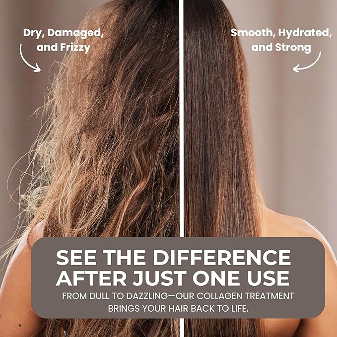 Collagen Hair Mask for Damaged Hair - Intense Hydration and Repair Formula, Boosts Growth and Thickness - Perfect for Both Curly and Dry Types, 33.8 oz