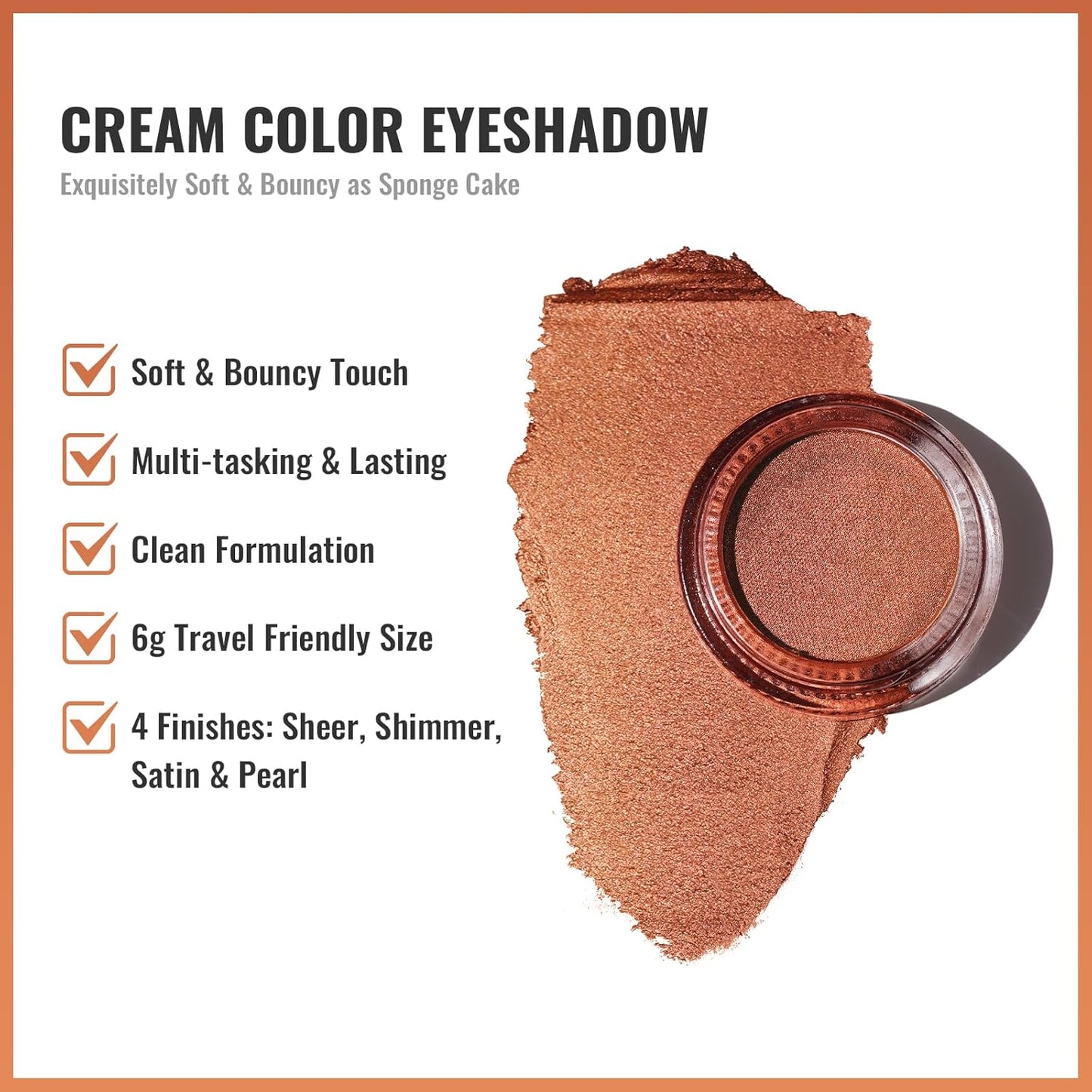 Oulac Copper Eyeshadow Cream - Highly Pigmented Natural Eyeshadow with Moisturizing Formula, Waterproof & Long Lasting, Shimmer Glitter Eye Makeup. 6g (20)