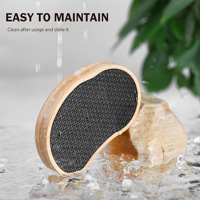 FVION Nano Glass Foot File with Bamboo Handle - Foot Scrubber Dead Skin Pumice Stone for Feet - The Ultimate Gentle Pedicure File Feet Callus Remover (Yellow)