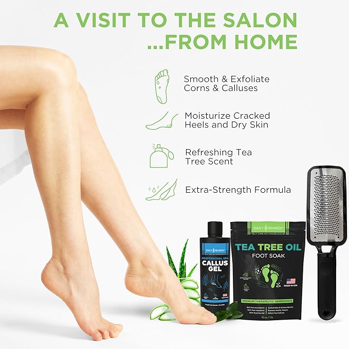 Foot Callus Remover Gel Set - Professional Callus Remover for Feet, Calloused Feet Remover Gel - Pedicure Kit & Foot Spa Tools - Feet Callus Remover - 8oz w/ 16oz Tea Tree Oil Foot Soak - USA