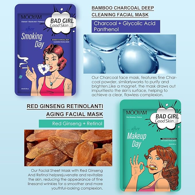 Face Masks Skincare Set for Girl,Moisturizing Collagen Facial Masks for Women Home Spa,Hyaluronic Acid Face Mask for All Skin Types,Day Night Facial Mask Hydrating,Deep Cleaning,Oil Contral(6Pack)