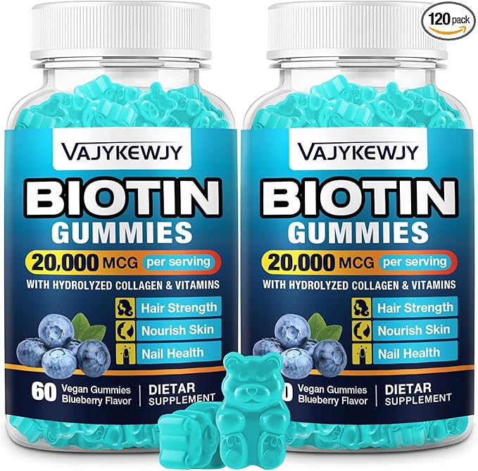 2 Pack Vegan Biotin Gummies for Hair, Skin & Nails - 20,000 mcg per Serving, Suitable for Women & Men - 120 Gummies
