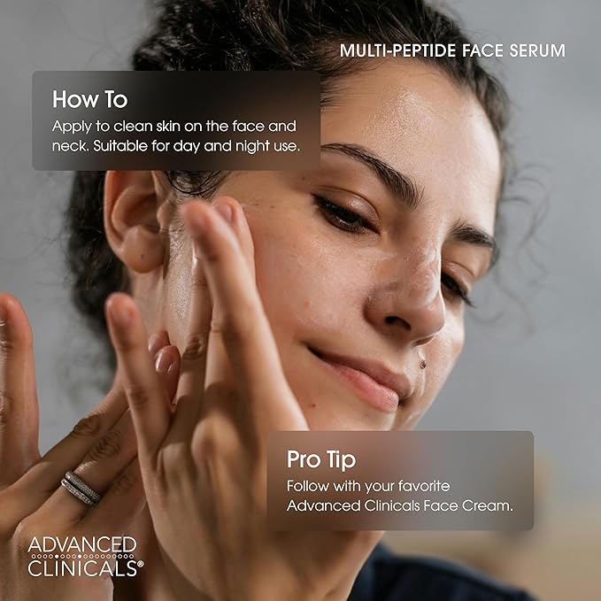 Advanced Clinicals Multi Peptides Serum For Face | Visible Anti Aging Hydrating Collagen Peptide Facial Serum With Vitamin E Helps Improve Look Of Wrinkles, Puffiness, & Uneven Skin Tone, 1.75 Fl Oz