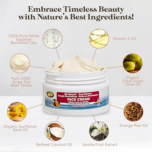 Amish Farms Tallow Face Cream - Handcrafted Beef Tallow for Skin Moisturizer Infused with Natural Ingredients, Orange & Vanilla Oils, 100% Grass-Fed Beef Tallow for Hydrated & Radiant Skin (50g Jar)