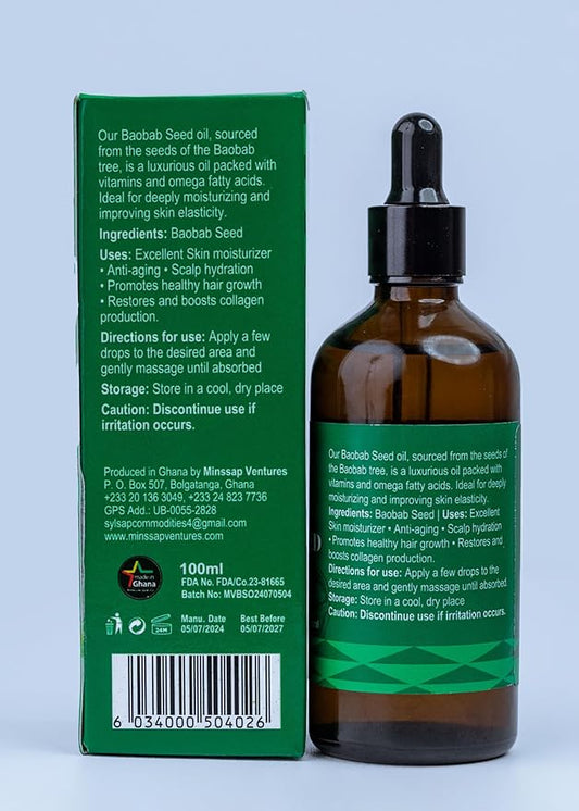 Minssap Ventures 3.4 fl oz Natural and Pure, Cold-Pressed Baobab Oil