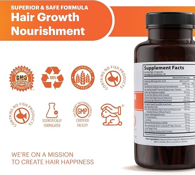 Aviva Advanced Hair Nutrition Hair Growth Vitamins – 120 Capsules Hair Vitamins Dietary Supplement for Thicker, Fuller Hair – Biotin 5000mcg with 18 Essential Oils and Nutrients