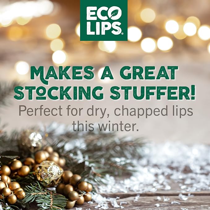 Eco Lips Organic Candy Cane Moisturizing Lip Balm - Organic Coconut Oil and Cocoa Butter - Soothe, Moisturize Dry, Cracked and Chapped Lips - 100% Plastic-Free Plant Pod Packaging - Made in USA