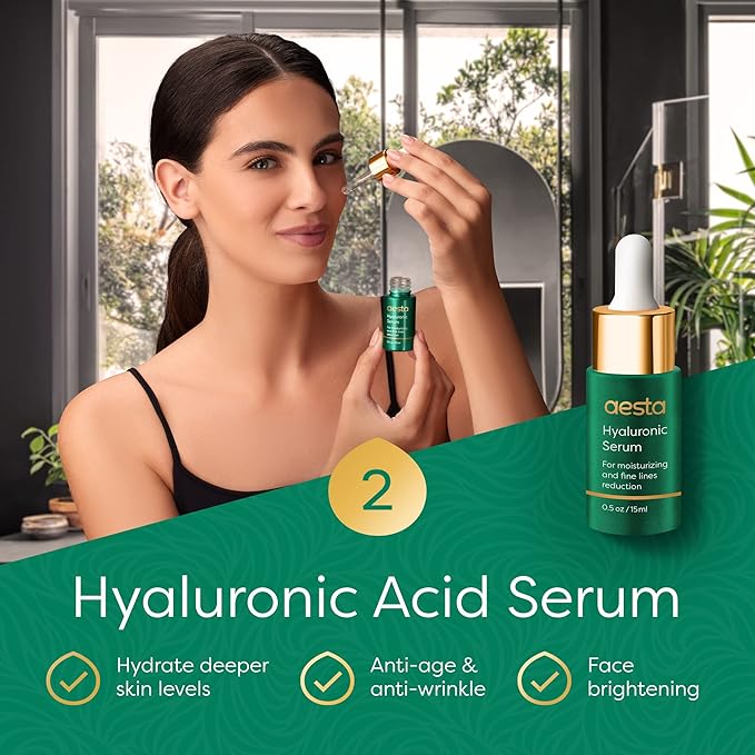 Aesta Green Tea Mask Stick + Hyaluronic Acid Serum for Face Treatment | Gradual Blackhead Remover | Pore-Cleaning, Detoxifying, Skin Care Face Serum w/Anti Aging and Anti Wrinkle Effects