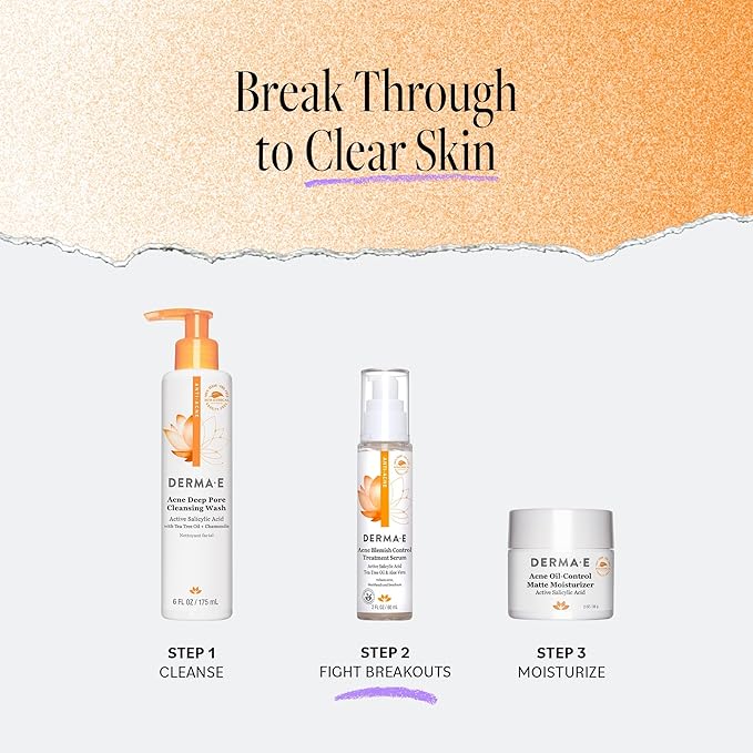 DERMA E Acne Spot Treatment, Acne Blemish Control Treatment Serum, 2 Fl Oz, Clinically Studied to Help Fight Blackheads, Breakouts and Cystic Acne for Clearer Looking Skin