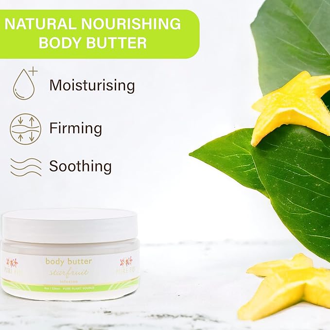 PURE FIJI Body Butter - Moisturizer Body Butter Cream - Face Cream and Body Lotion for Dry Skin with Natural Oils & Vitamin E, Body Butter For Women for Men,Starfruit, 8oz