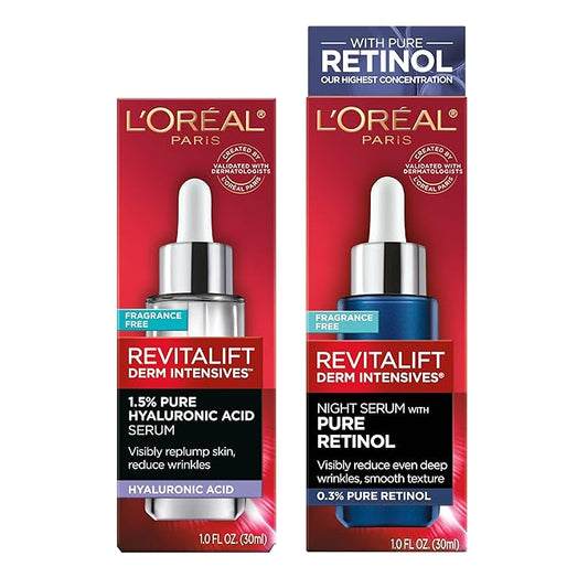 L'Oreal Paris Revitalift 1.5% Pure Hyaluronic Acid Face Serum + 0.3% Pure Retinol Night Serum, 1 kit
