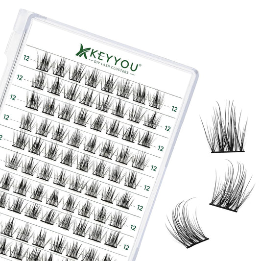 KEYYOU Volume Wispy Lash Extension 96pcs Individual Lashes D Curl 12mm Soft&Comfortable Easy DIY at Home