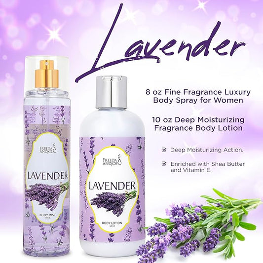 Home Spa Gift 10oz Deep Moisturizing Fragrance Body Lotion & 8 oz. Fine Fragrance Body Mist Set Luxury Self-Care Combo for Women and Girls (Lavender) Mother’s Day Gift for Mom