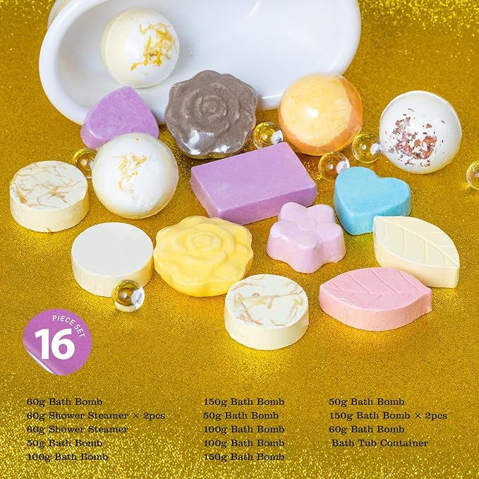 Mother's Day Gifts Spa Bomb Gift, Luxury Home Spa Bath Bomb Kit, 16pcs Bath Bomb for Kids Girls, Homemade Bathbombs with Essential Oil, Bath Spa Christmas Valentines Birthday Mothers Day Gifts for Mom