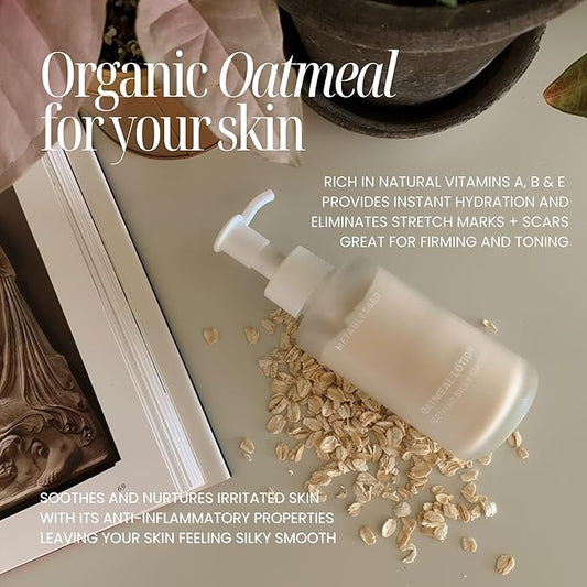 Organic Oatmeal Lotion - Nurtures Dry Itchy Skin Plant-Based Body Moisturizer with Aloe Vera + Shea Butter 3.38 fl. oz