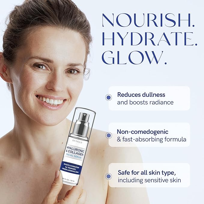 Hyaluronic Acid & Collagen Face Serum - Dermatologist Tested, Skin Tightening, Hydrating - Anti-Aging, Clean Beauty, Cruelty-Free Korean Skincare for All Skin Types - 1.69 Fl oz