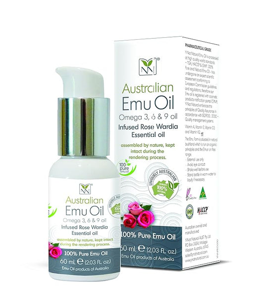 Y-Not Natural Ultra Pure Australian Emu Oil - Luxury Emu Oil 60 mL - Free Range Aboriginal Omega 3, 6 & 9 Infused with Rose Wardia - The Ultimate Moisturizer for Skin, Hair, Nails, and Scalp