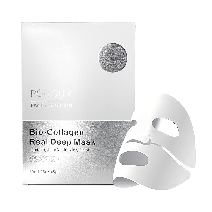 5PCS Bio-Collagen Real Deep Mask, Hydrating Overnight Hydrogel Mask, Anti-Aging,Pore Minimizing, Firming,Absorbs dirt deep inside face.