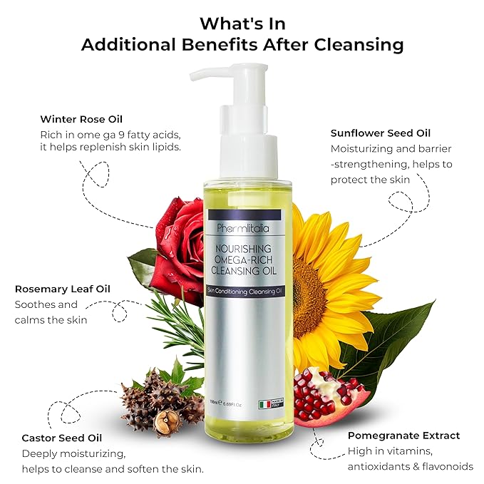 Cleansing Oil For Face, Makeup Remover Oil for Dry Skin, Double Cleanser for Sensitive Skin, Cold Pressed Omega Rich Facial Cleanser for Impurities with Castor and Chia Seed